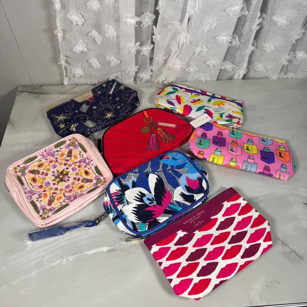 Lot of 7 Novelty Cosmetics Bags Pouches Makeup Organizers Estee Lauder Clinique